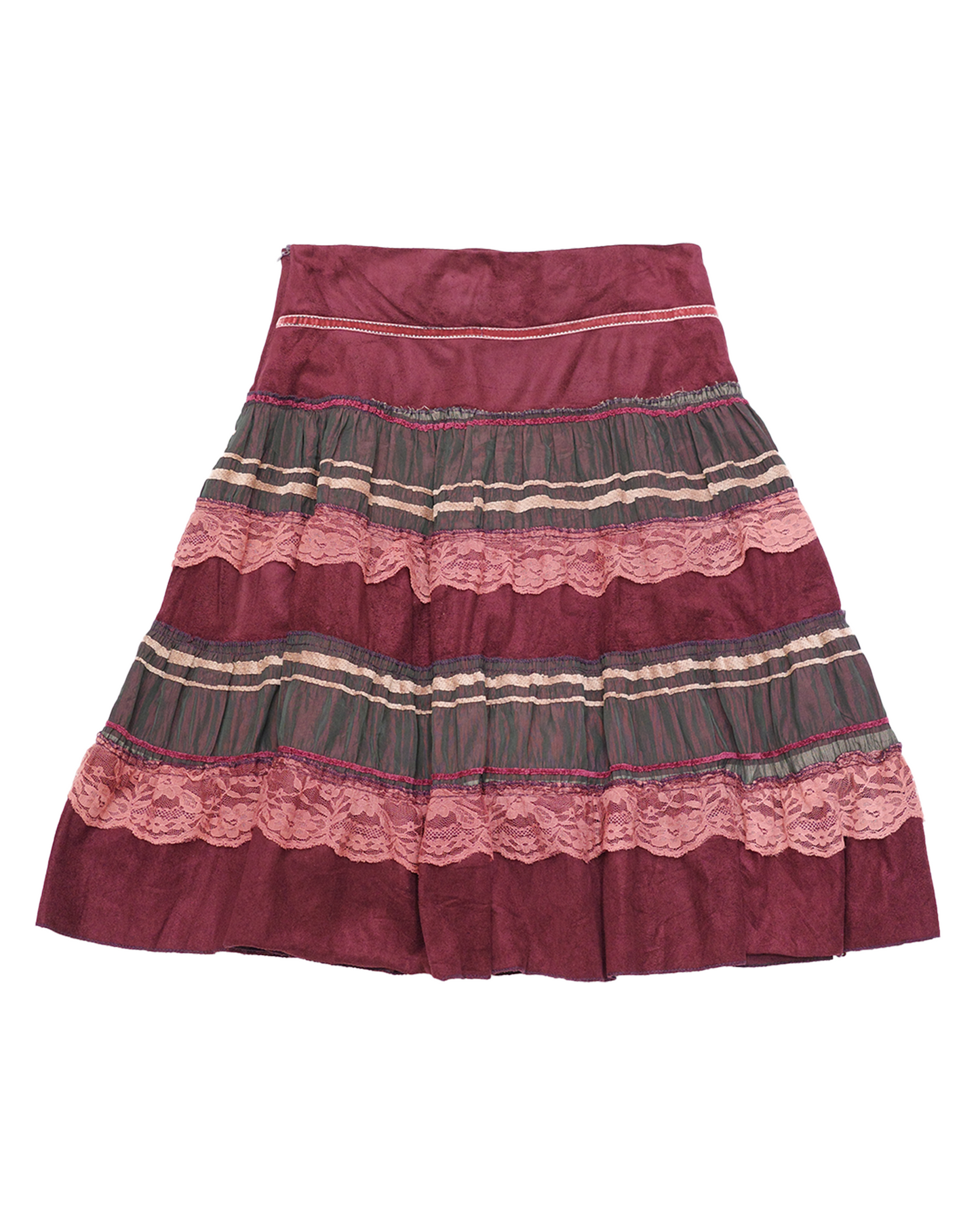 Burgundy Suede & Lace Tiered Skirt