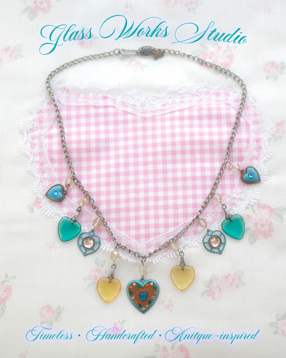 Vintage Glass Works Studio  Heart Charms Necklace