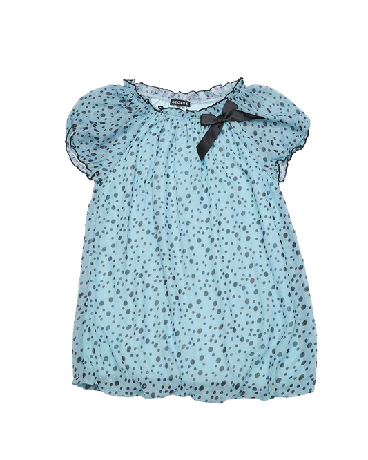 Blue Polka Dot Balloon-Hem Blouse