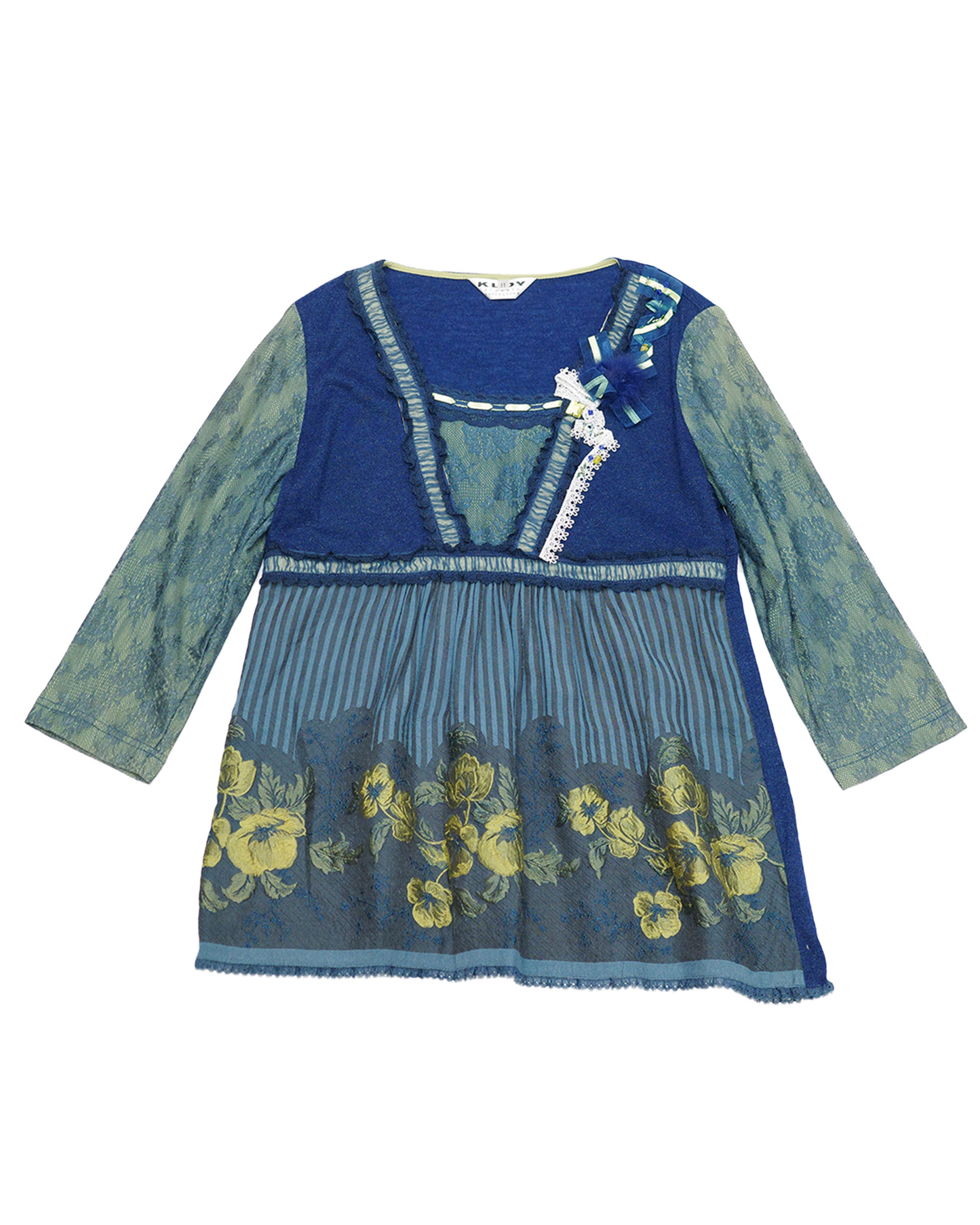 Teal & Navy Floral Lace Babydoll Blouse