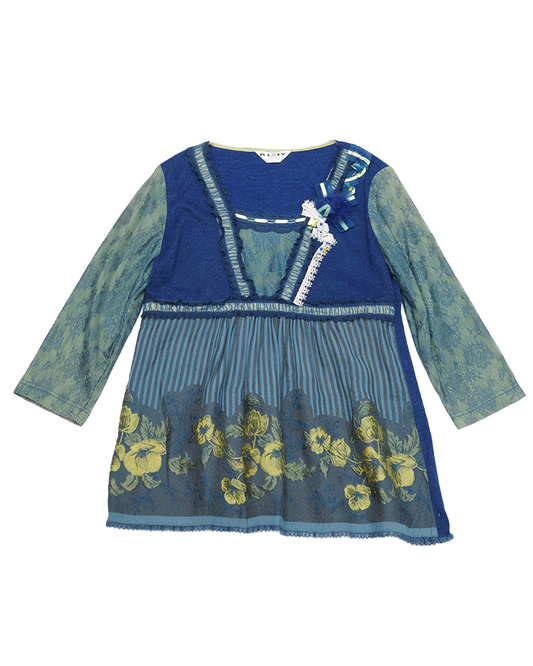 Teal & Navy Floral Lace Babydoll Blouse