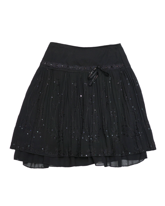 Black Sequin Pleated Skirt