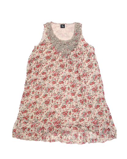Floral Dress with Metallic Embroidery Neckline