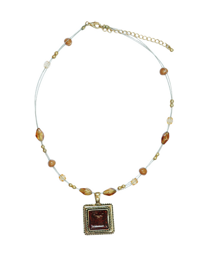 Gold Square Amber Beads Necklace