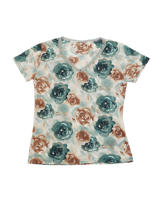 Green Shimmery Floral Tee