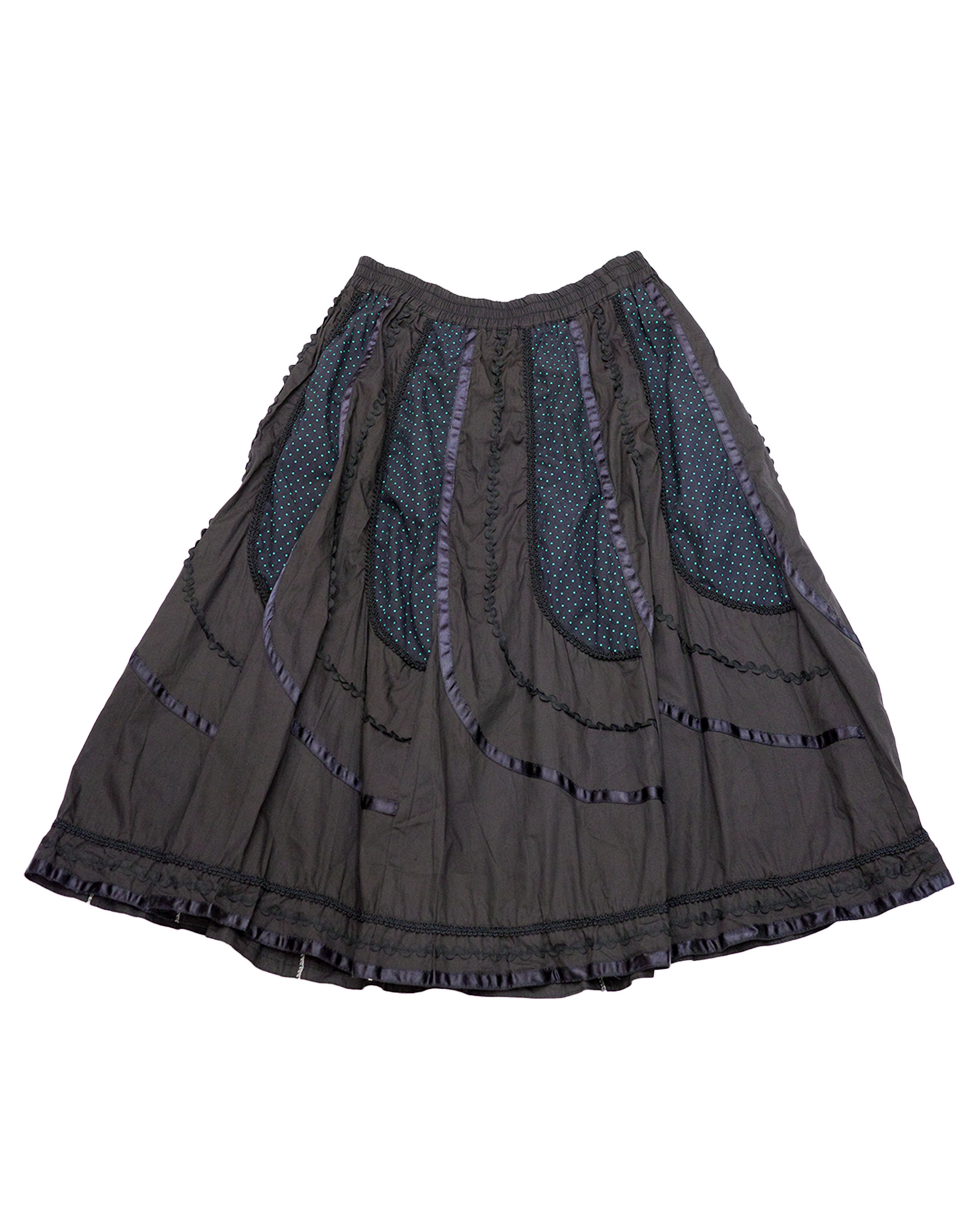 Black Pin-Tuck Mint Polka Dot Skirt