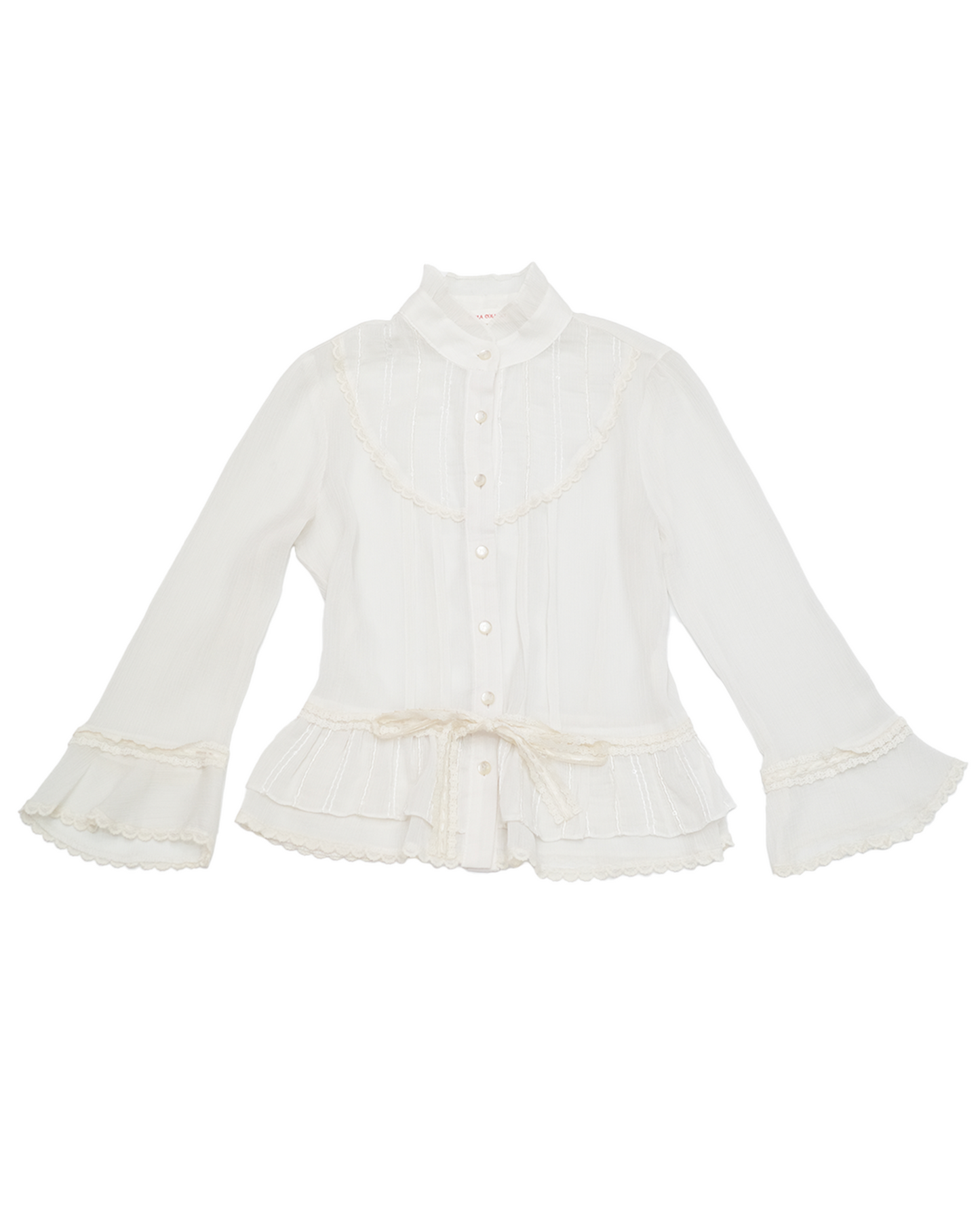 White Lace Shirt w/ Ribbon Buttons