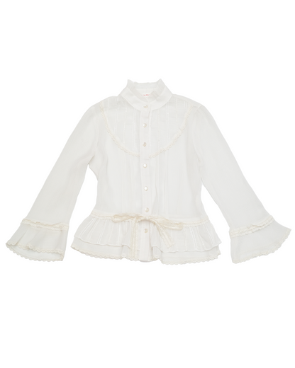 White Lace Shirt w/ Ribbon Buttons