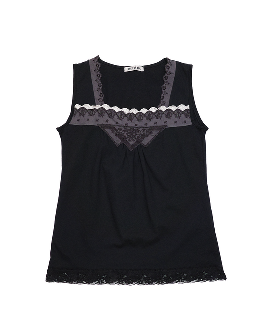 Black Lace-Trim Tank Top