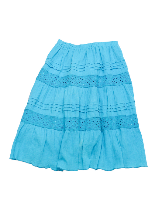 Teal Tiered Lace-Trim Skirt
