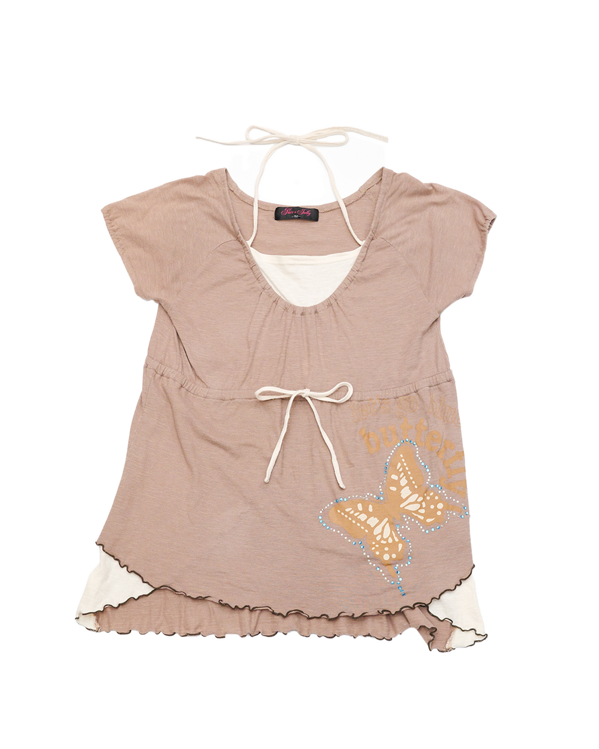 Taupe Butterfly Print Layered Halter Top