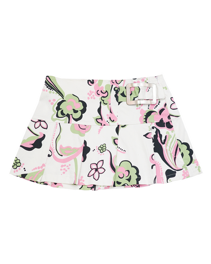 Retro Floral Belted Mini Skirt
