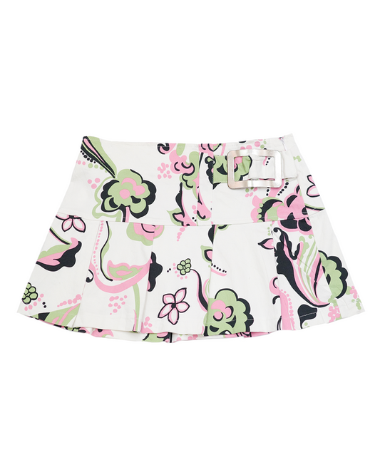 Retro Floral Belted Mini Skirt