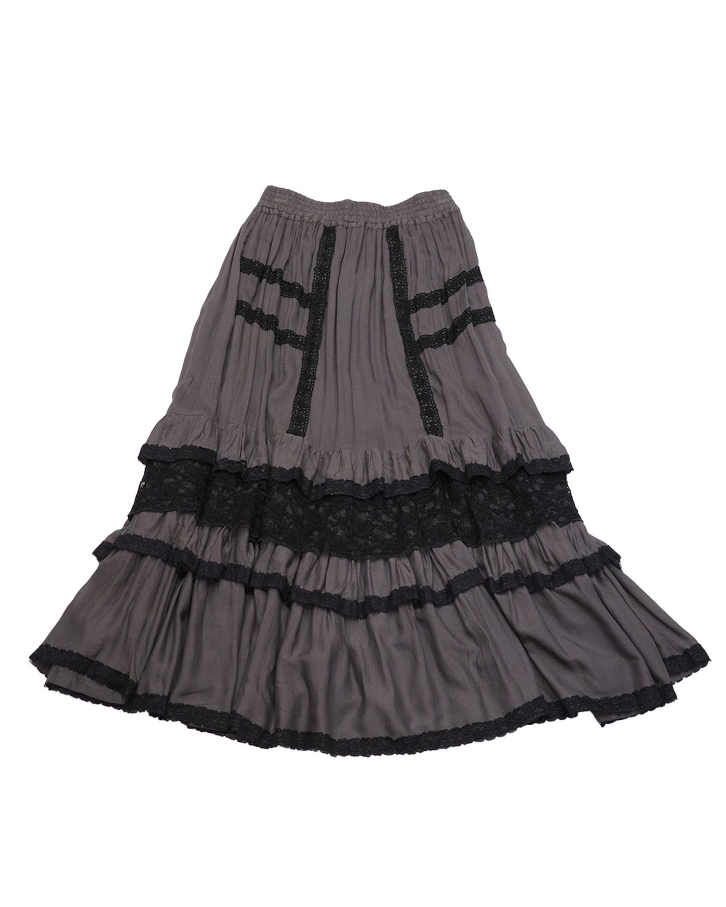 Grey Lace-Trimmed Maxi Skirt