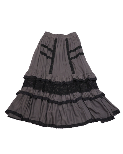 Grey Lace-Trimmed Maxi Skirt