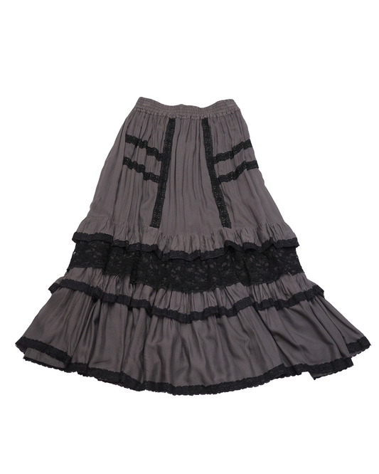 Grey Lace-Trimmed Maxi Skirt