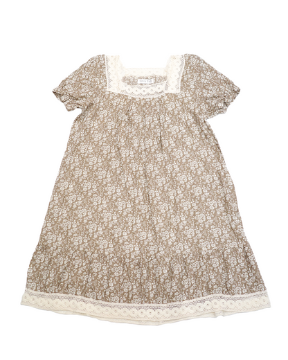 Beige Floral Square-Neck Dress