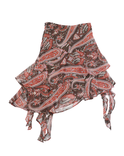 Asymmetrical Tiered Paisley Skirt