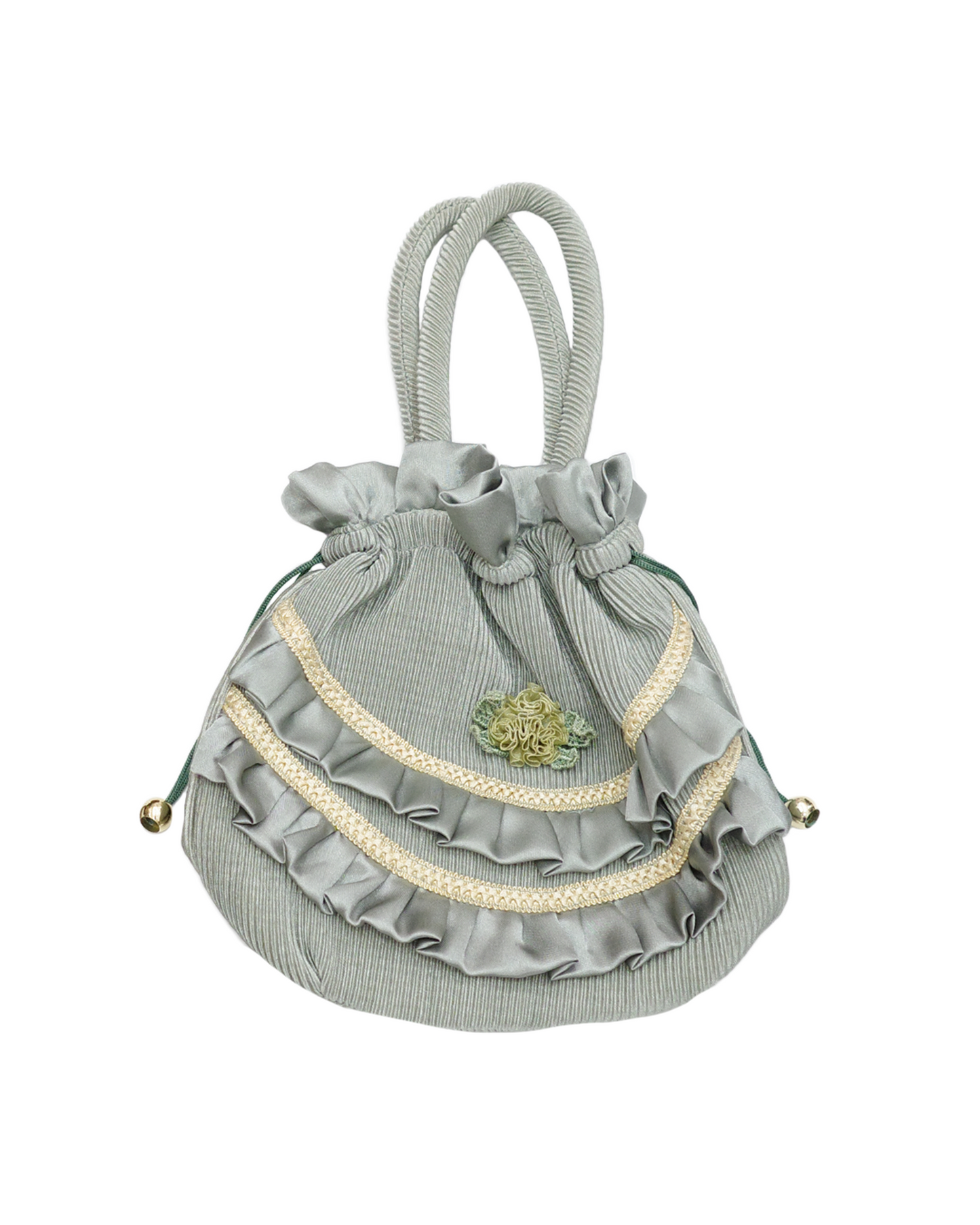 Sage Green Pleated Drawstring Pouch Bag
