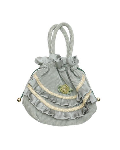 Sage Green Pleated Drawstring Pouch Bag