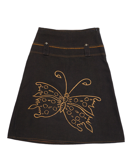 Denim Skirt w/ Butterfly Print