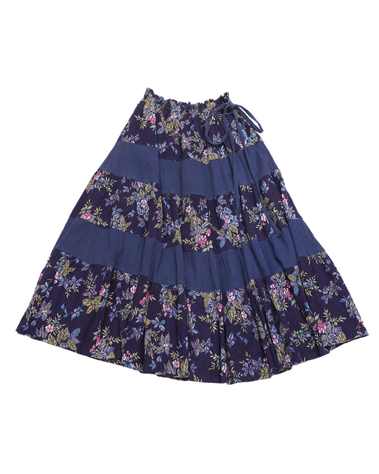 Indigo Floral Tiered Skirt