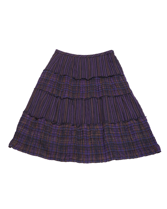Purple Plaid Tiered Midi Skirt