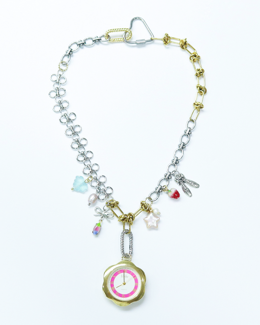 Gold Flower Vintage Watch Pendant Necklace