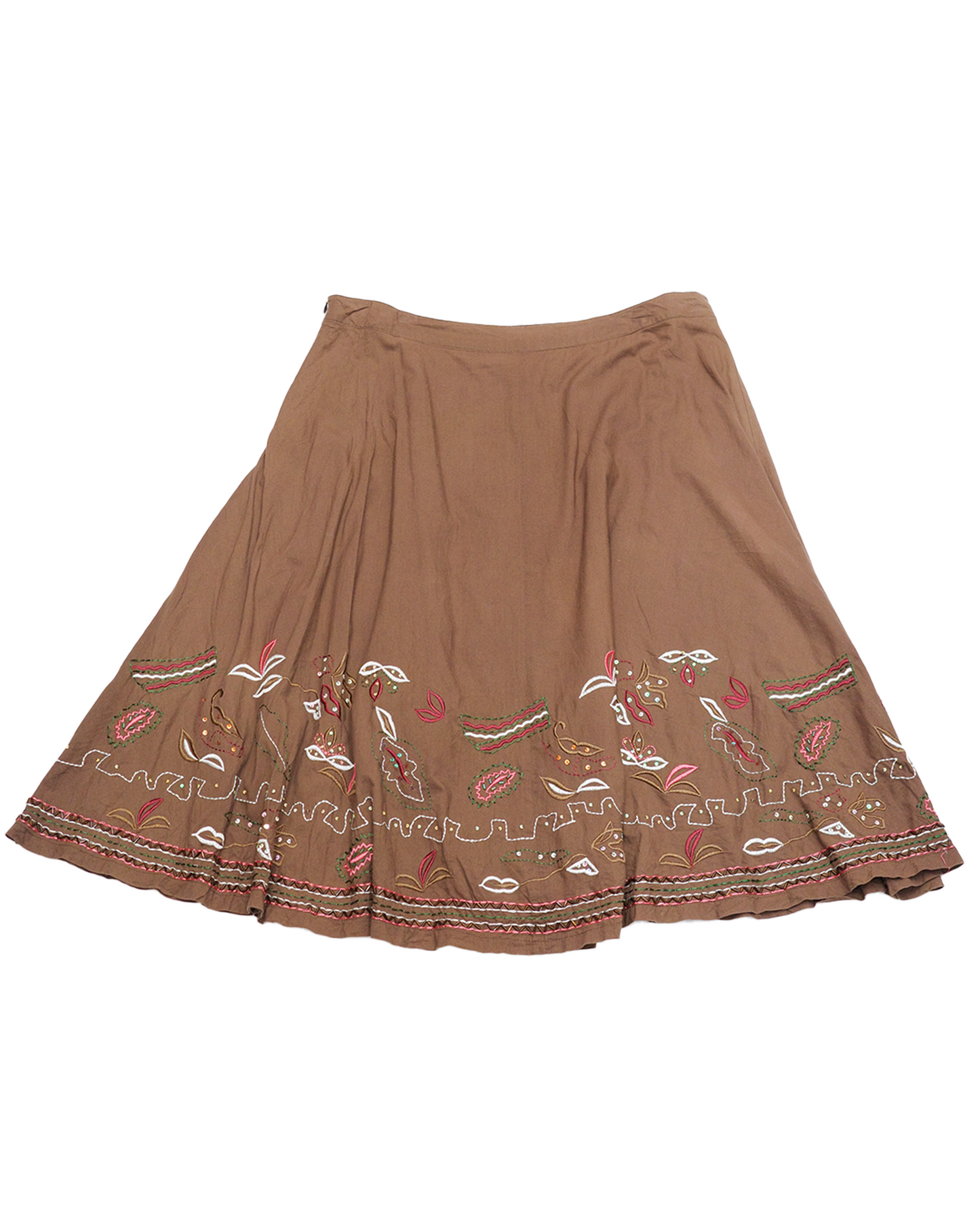 Brown Embroidered Folk Skirt