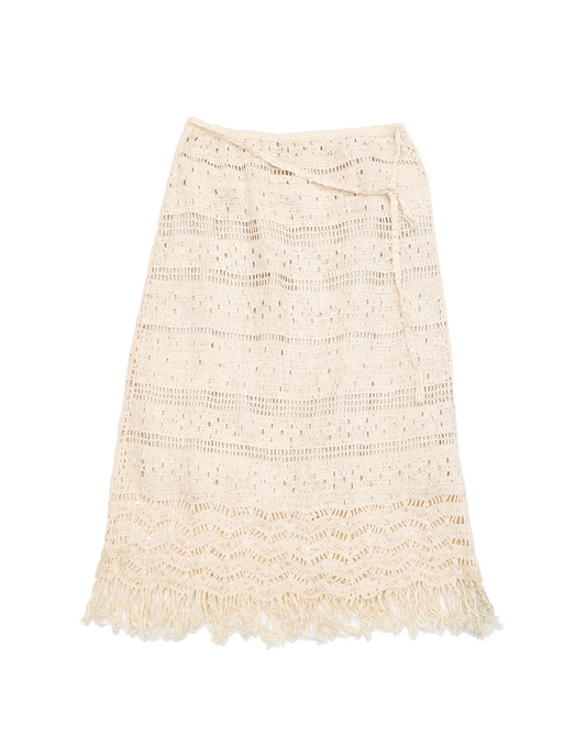 Cream Crochet Knit Fringe Skirt
