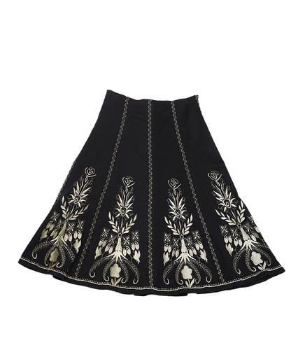 Black A-Line Skirt w/ Embroidery