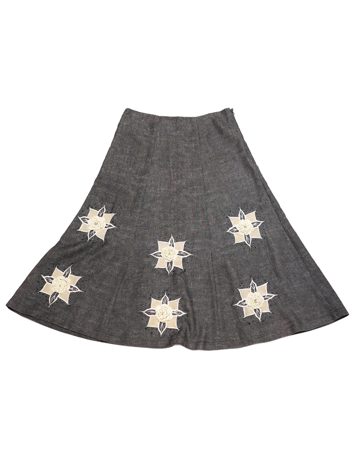 Charcoal Skirt with Floral Patchwork