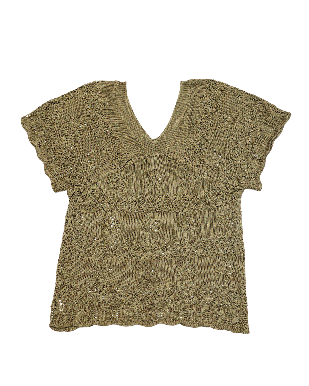 Olive Green V-Neck Knit Top