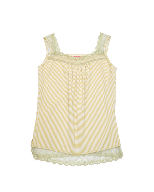 Yellow Striped Mesh-Lace Cami