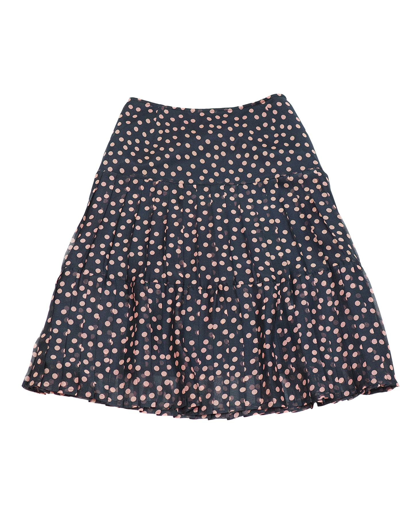Navy x Pink Polka Dot Pleated Skirt