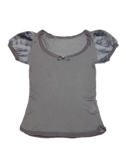 Grey Puffy Sleeves Top
