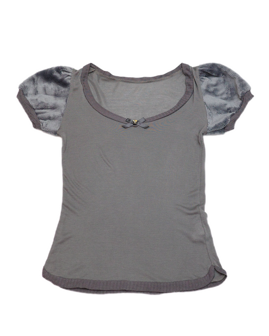 Grey Puffy Sleeves Top
