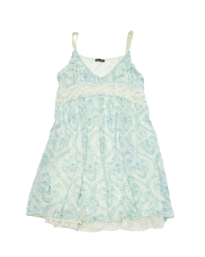 Minty Floral Lace Trim Cami Dress