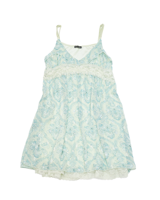 Minty Floral Lace Trim Cami Dress