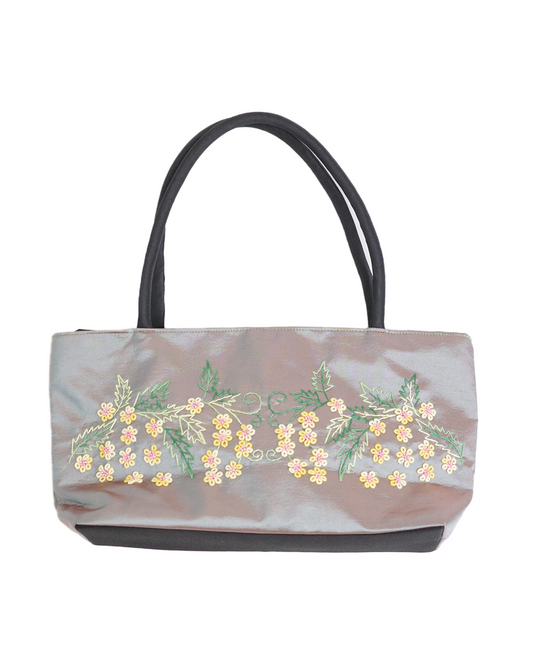 Grey Satin with Yellow Florals Bag