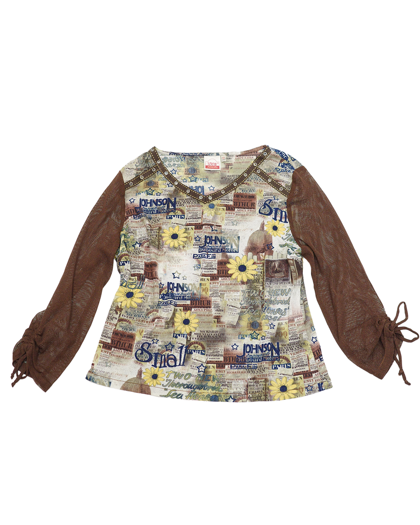 Vintage Graphic Mesh-Sleeve Top