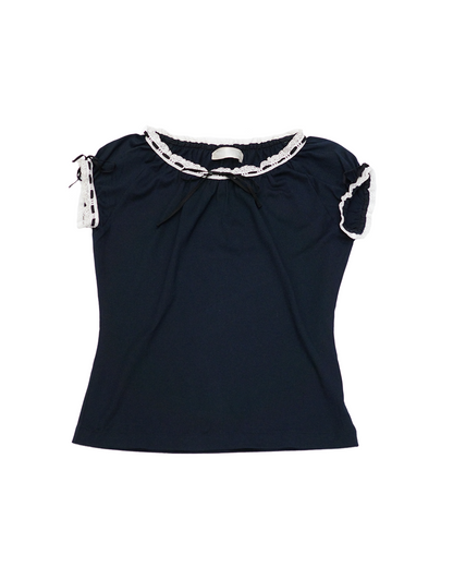 Jane Marple Black Top w/ Lace Trim