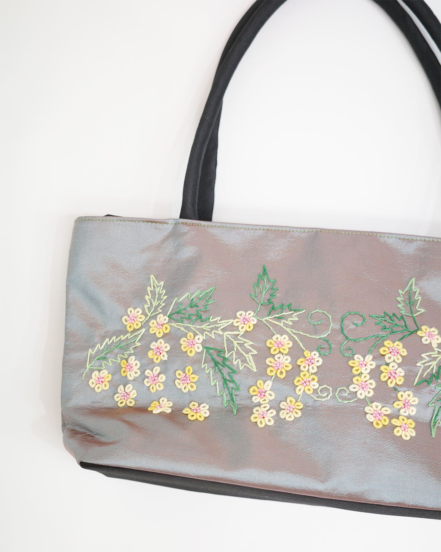 Grey Satin with Yellow Florals Bag