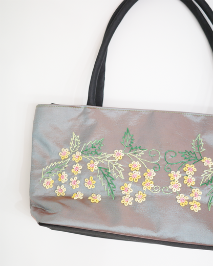 Grey Satin with Yellow Florals Bag