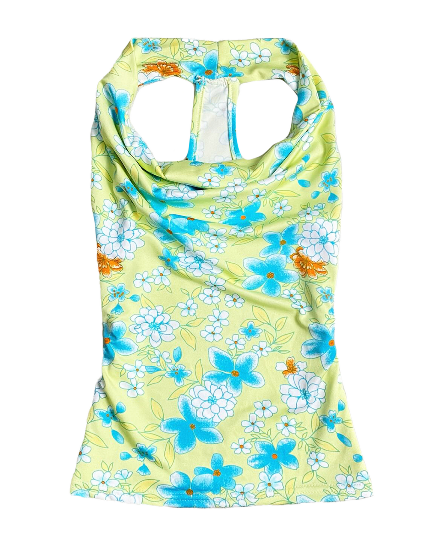 Yellow Slouchy Top w/ Blue Tone Flowers