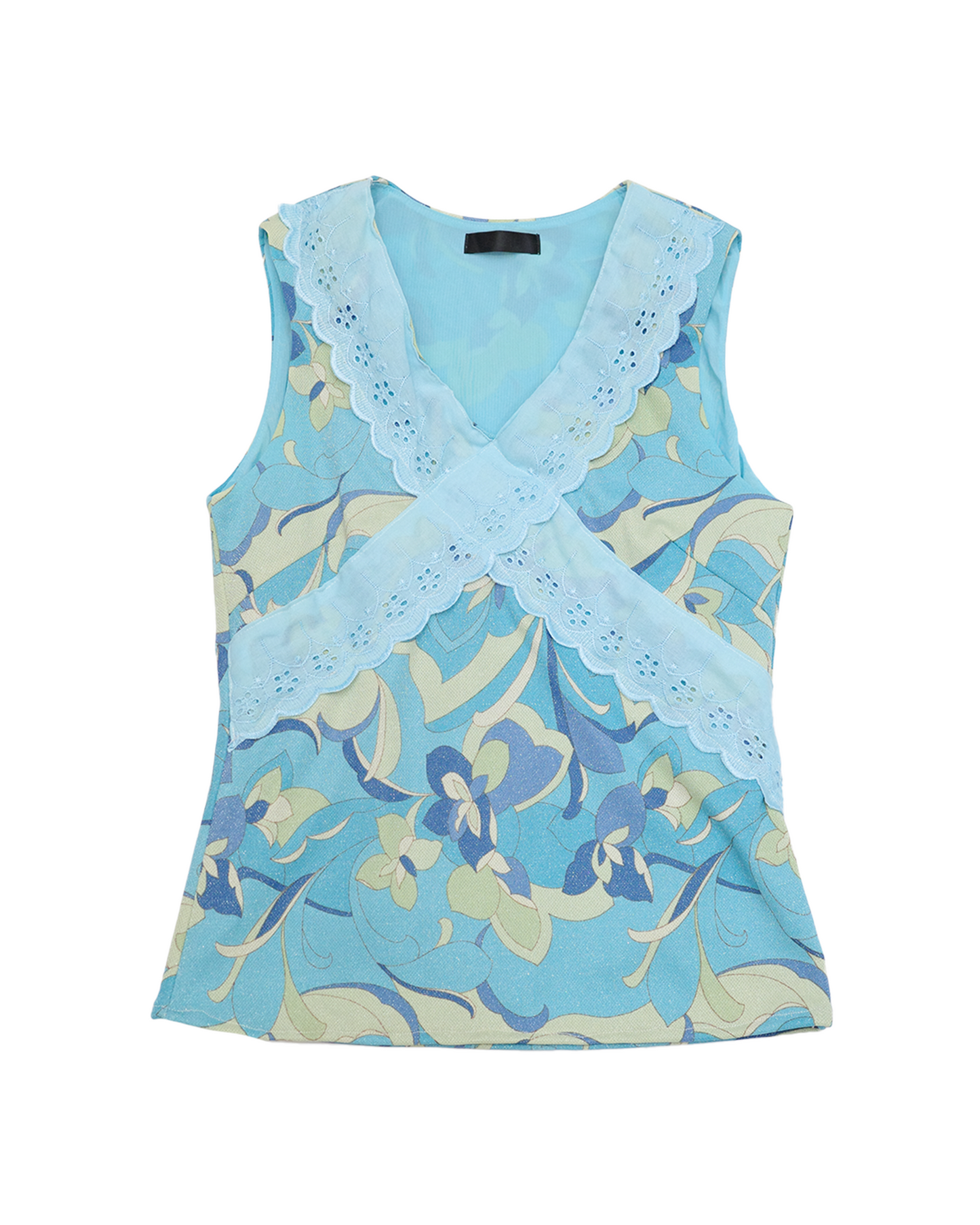 Blue Floral Eyelet Lace Tank