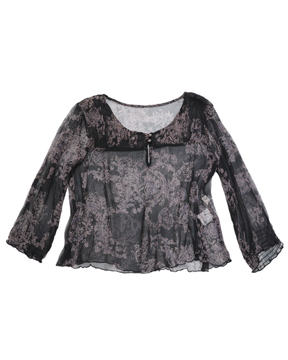 Damask Print Sheer Top