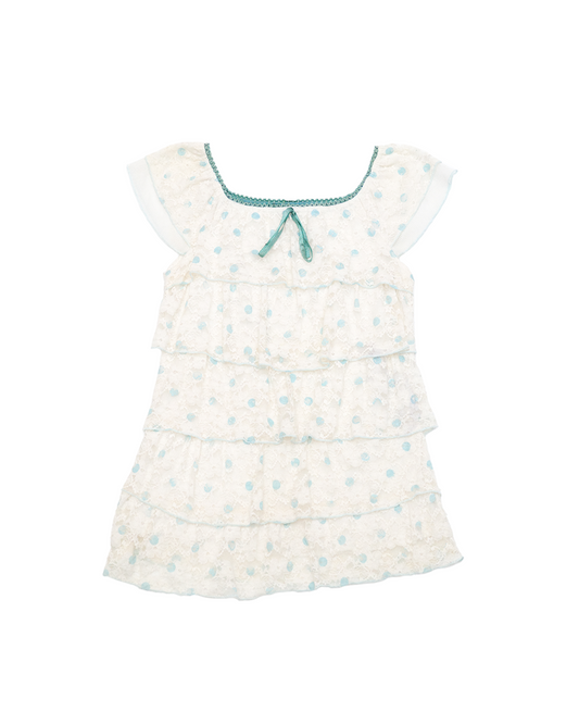 Blue Dots Lace Tiered Top