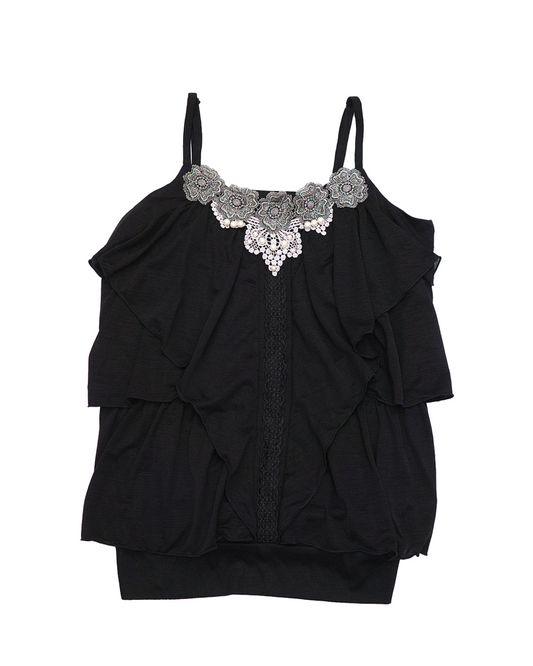Axes Femme Black Tiered Lace Cami
