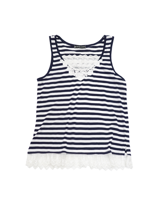 Navy Striped Lace Tank